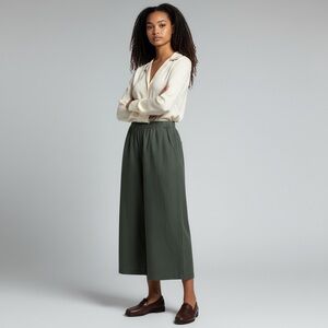 Eileen Fisher Petite Organic Cotton Elastic Waist Wide Leg Pants Large Green‎